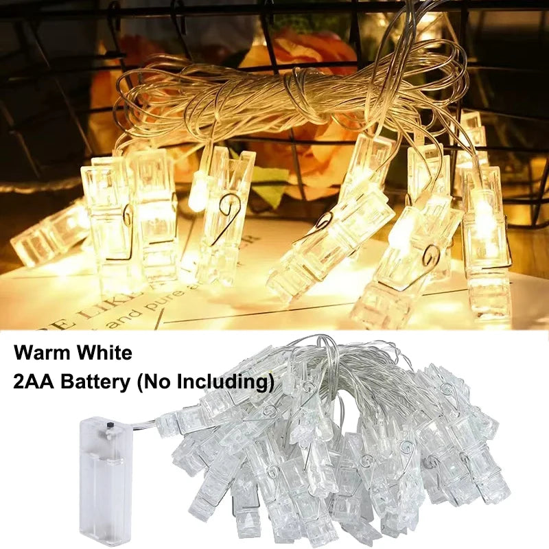 Photo Clip Fairy String Lights Warm LED Garland Lights