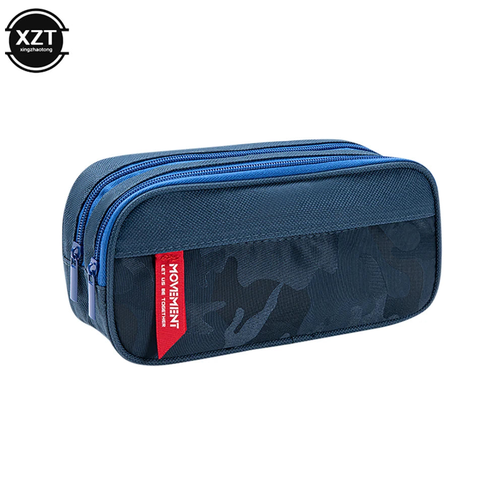 Camouflage Pencil Case Double Zipper Canvas Pen Bag for Students
