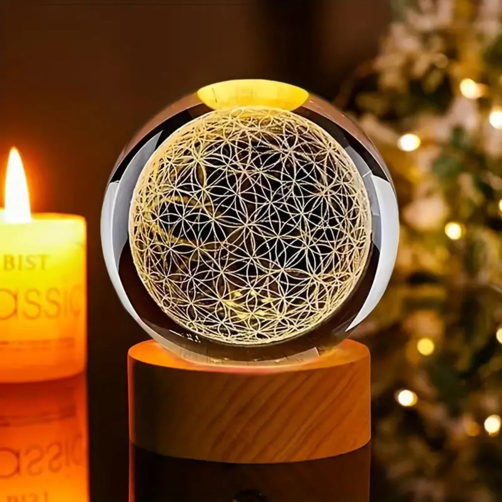 3D Flower of Life Crystal Ball USB Night Light
