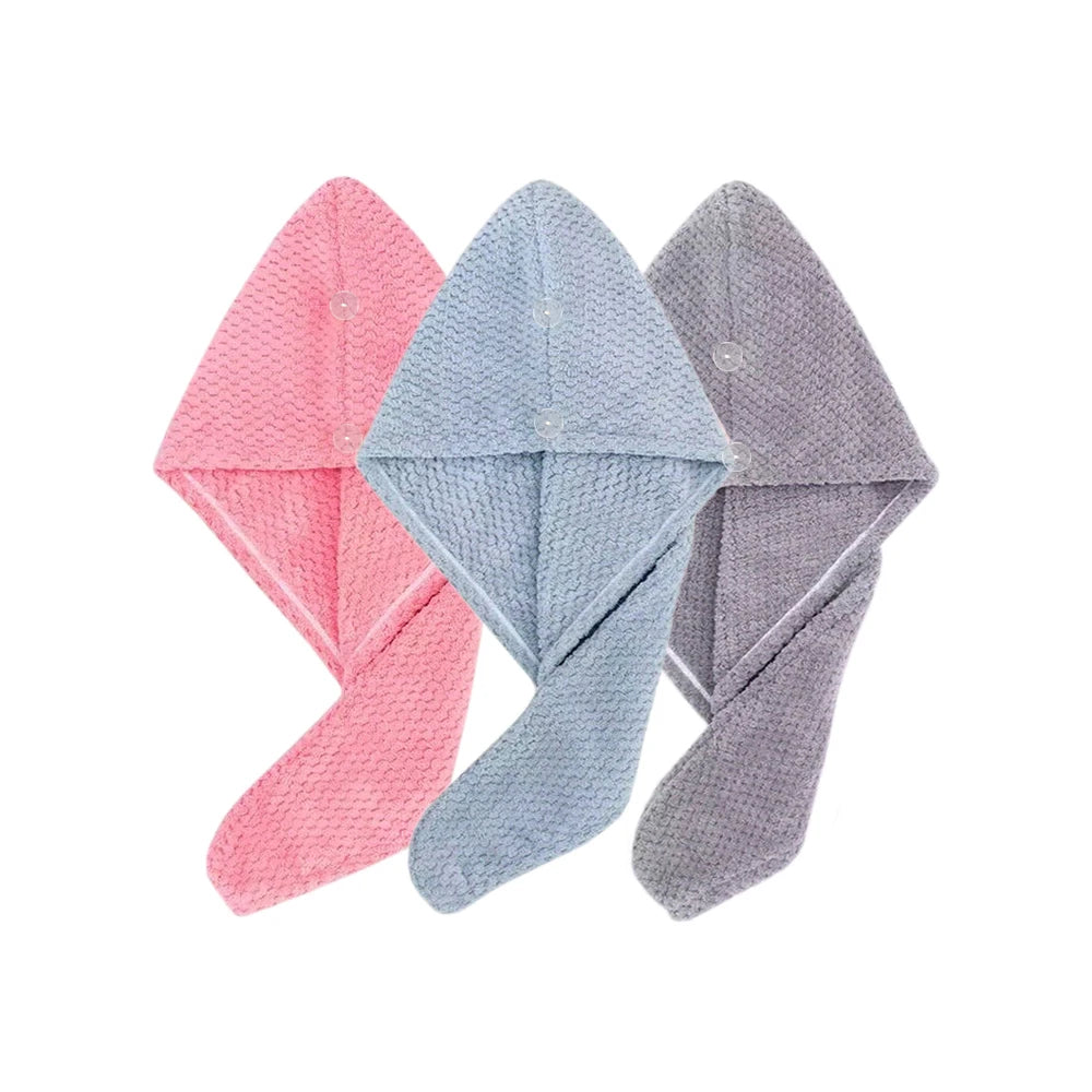 Absorbent Hair Towel Wrap Button Fast Dry Hair Turban for Women