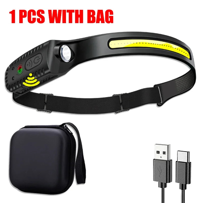 USB Rechargeable LED Sensor Headlamp XPE+COB Light