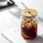 Glass Mason Jar Cup with Bamboo Lid & Straw 350ml/550ml Drink Mug