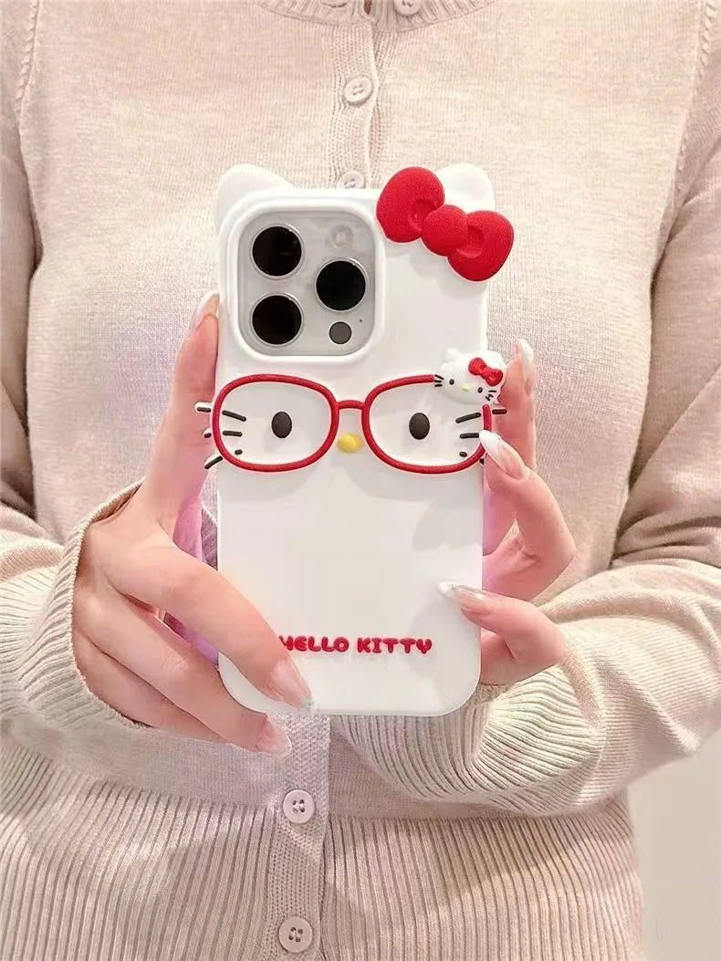 3D Glasses Cat Silicone Case for iPhone 11 12 13 14 15 16 17 Pro Max