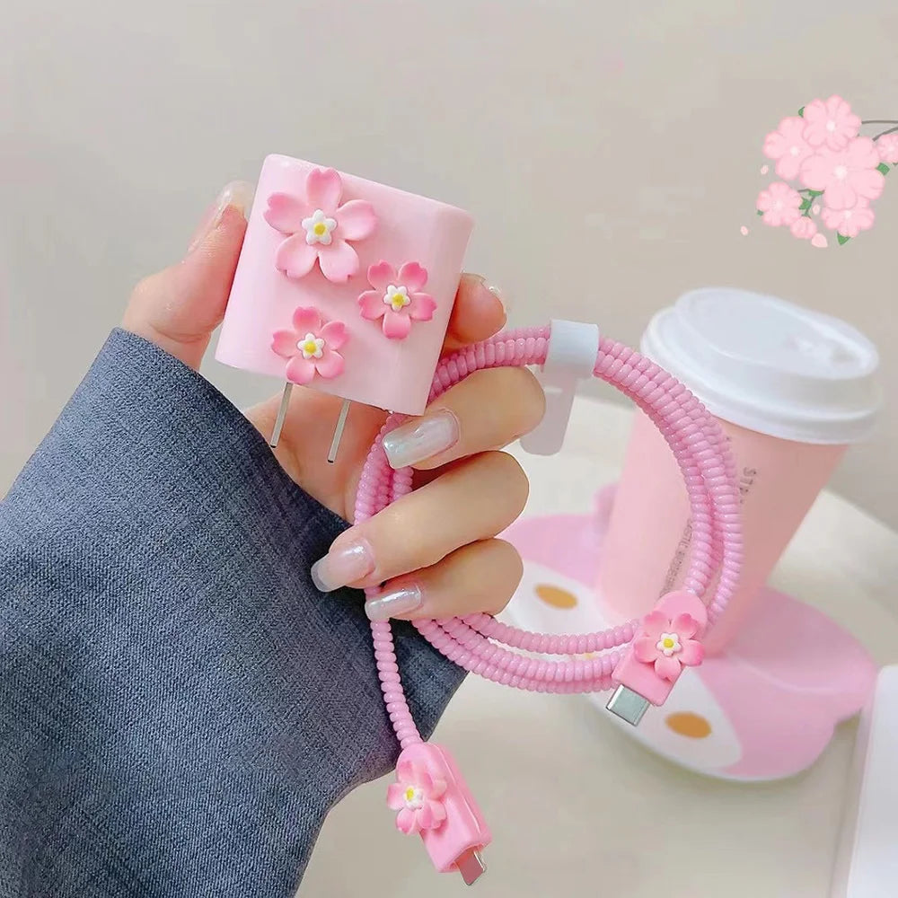 3D Pink Flower iPhone Charger Cover 18W/20W
