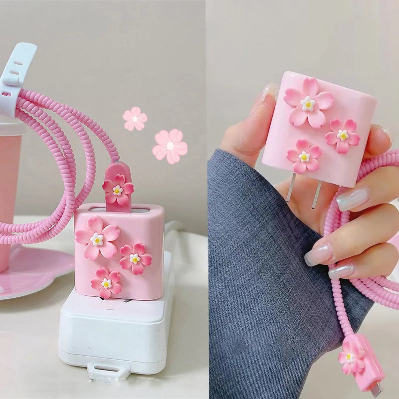 3D Pink Flower iPhone Charger Cover 18W/20W