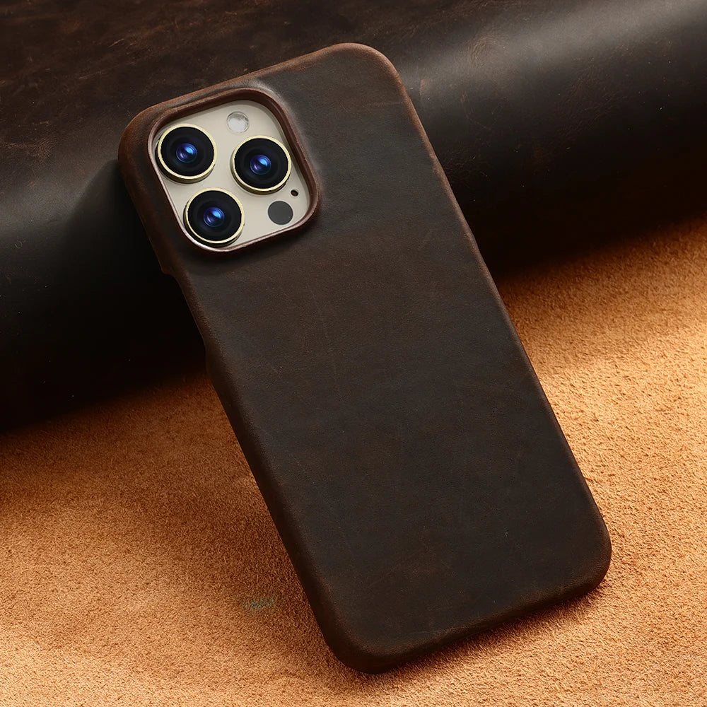Luxury Full Grain Leather Magsafe Case for iPhone 17 16 15 Pro Max