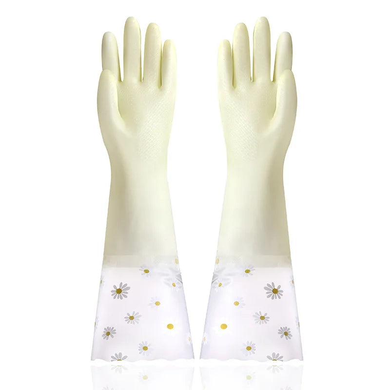Velvet Rubber Cleaning Gloves Waterproof Winter Gloves