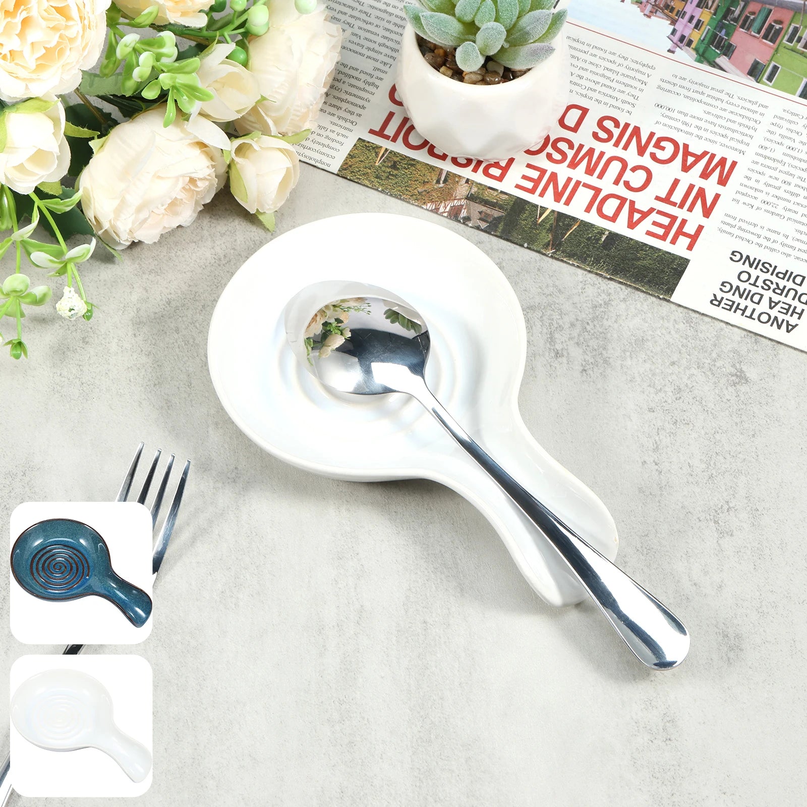 Large Ceramic Spoon Rest Dishwasher Safe Holder Main image