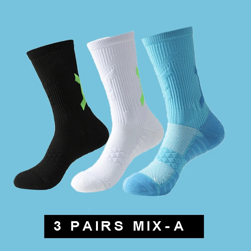 Men Cushioned Basketball Socks Long Breathable Badminton Sports Crew