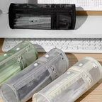 Clear Mesh Pencil Case Portable Standing Pen Holder Organizer
