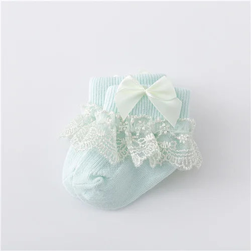 Newborn Baby Girl Lace Socks Princess Bow Cotton Socks 0-24M