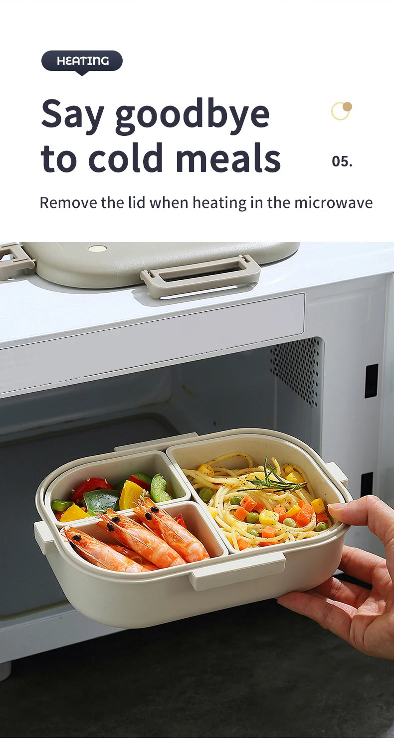 WORTHBUY 800ML Lunch Box Removable 3 Compartment Microwave Bento Box