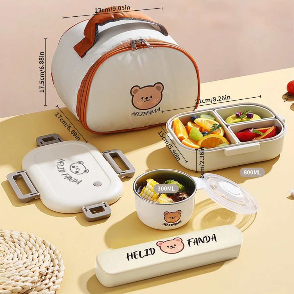 WORTHBUY 800ML Lunch Box Removable 3 Compartment Microwave Bento Box