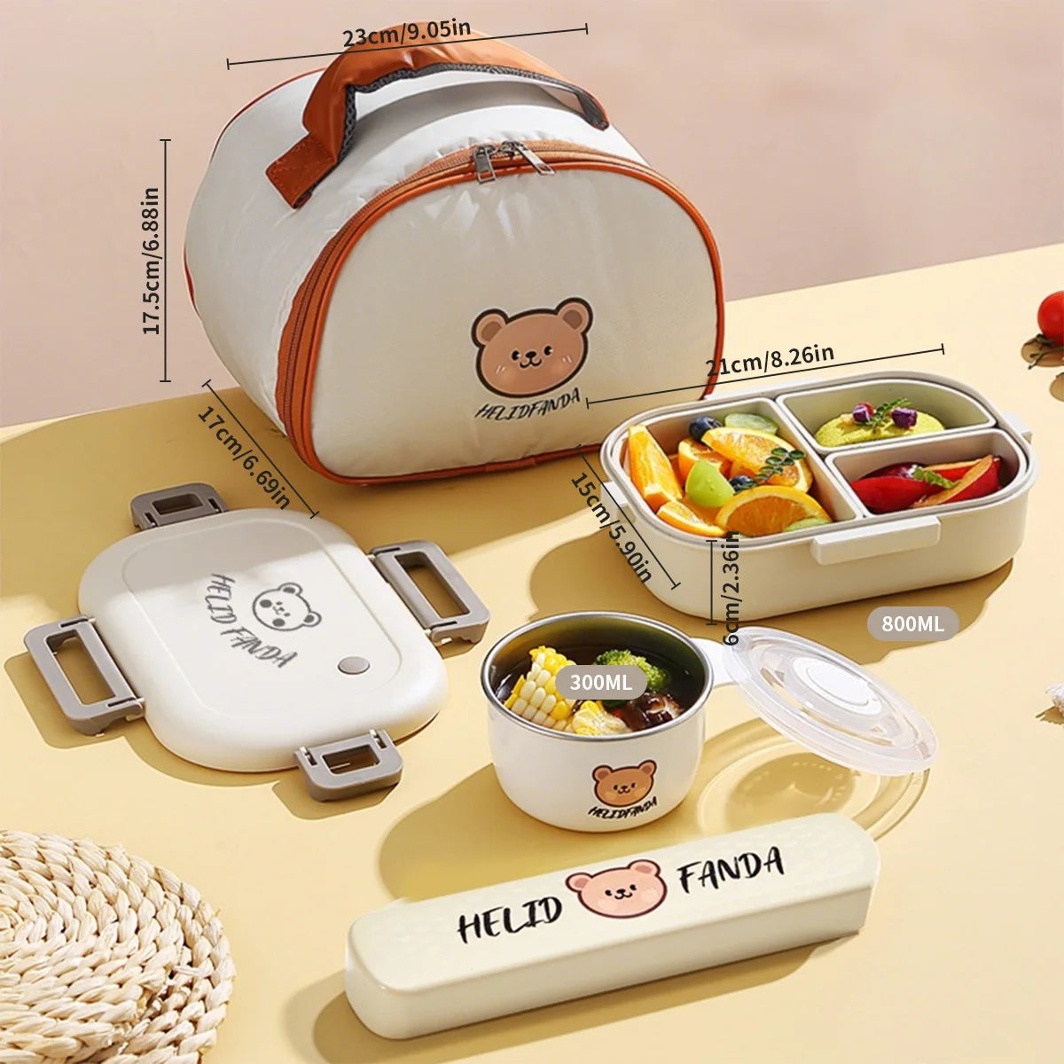 WORTHBUY 800ML Lunch Box Removable 3 Compartment Microwave Bento Box