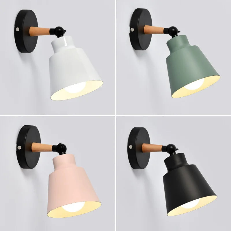 Nordic Solid Wood LED Wall Lamp Modern Bedside Light