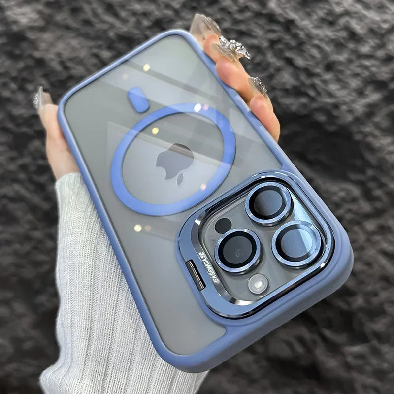 Luxury Magnetic Stand Case with Lens Guard for iPhone 16 15 14 Pro Max