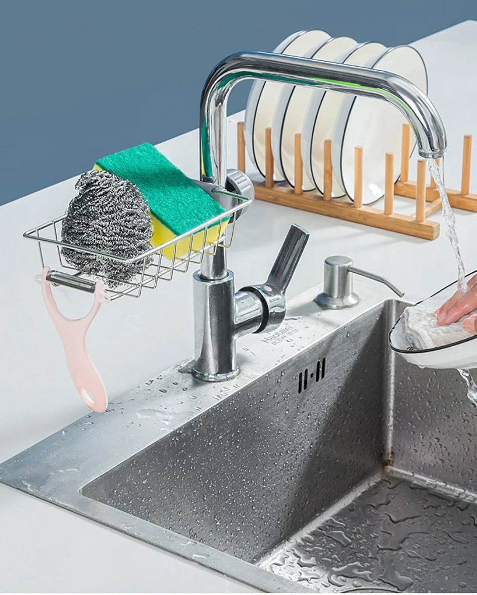 Kitchen Sink Drain Rack Faucet Sponge & Soap Storage Organizer
