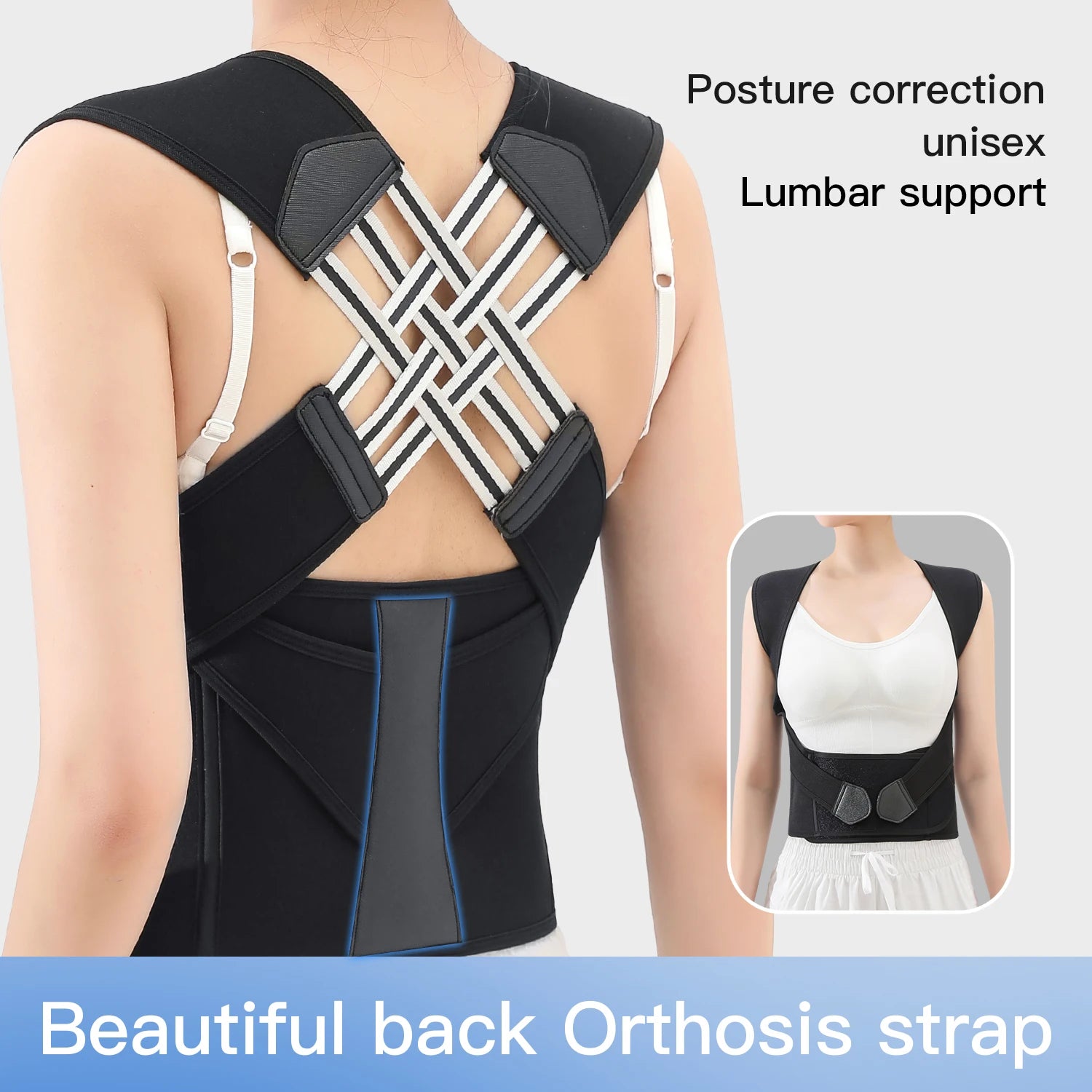 Black Posture Corrector Belt Adjustable Back Brace Shoulder Support
