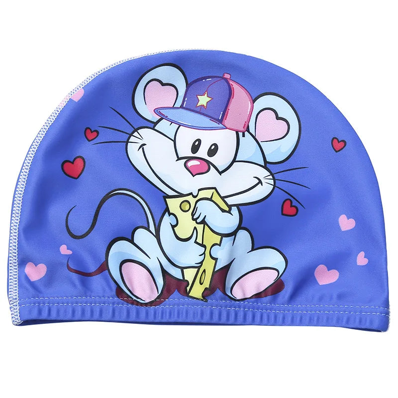 Kids Cartoon Swimming Cap Elastic Fabric Swim Hat