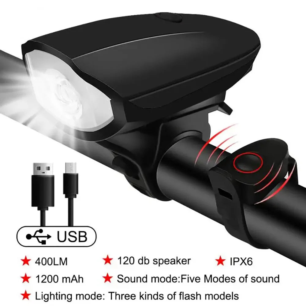 USB Rechargeable Bike Light with Horn Waterproof Headlight