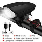 USB Rechargeable Bike Light with Horn Waterproof Headlight