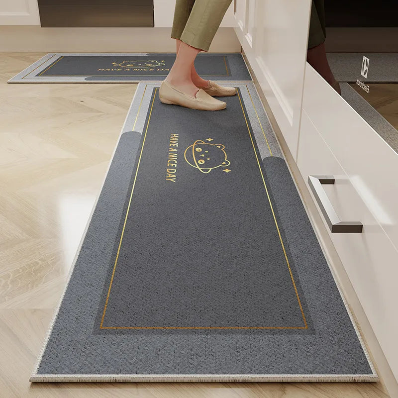 VIKAMA Kitchen Floor Mat Cartoon Dirt Resistant Non-Slip Velvet Carpet