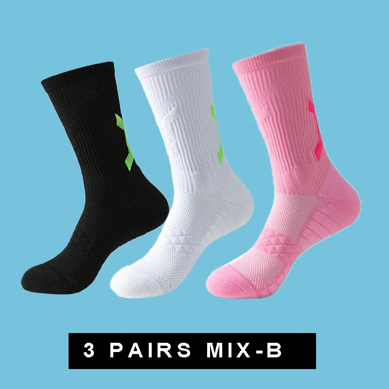 Men Cushioned Basketball Socks Long Breathable Badminton Sports Crew