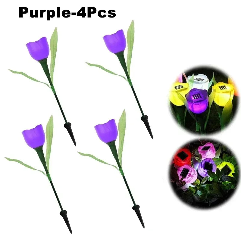 Solar Tulip Rose Flower Lights for Waterproof Garden Decor