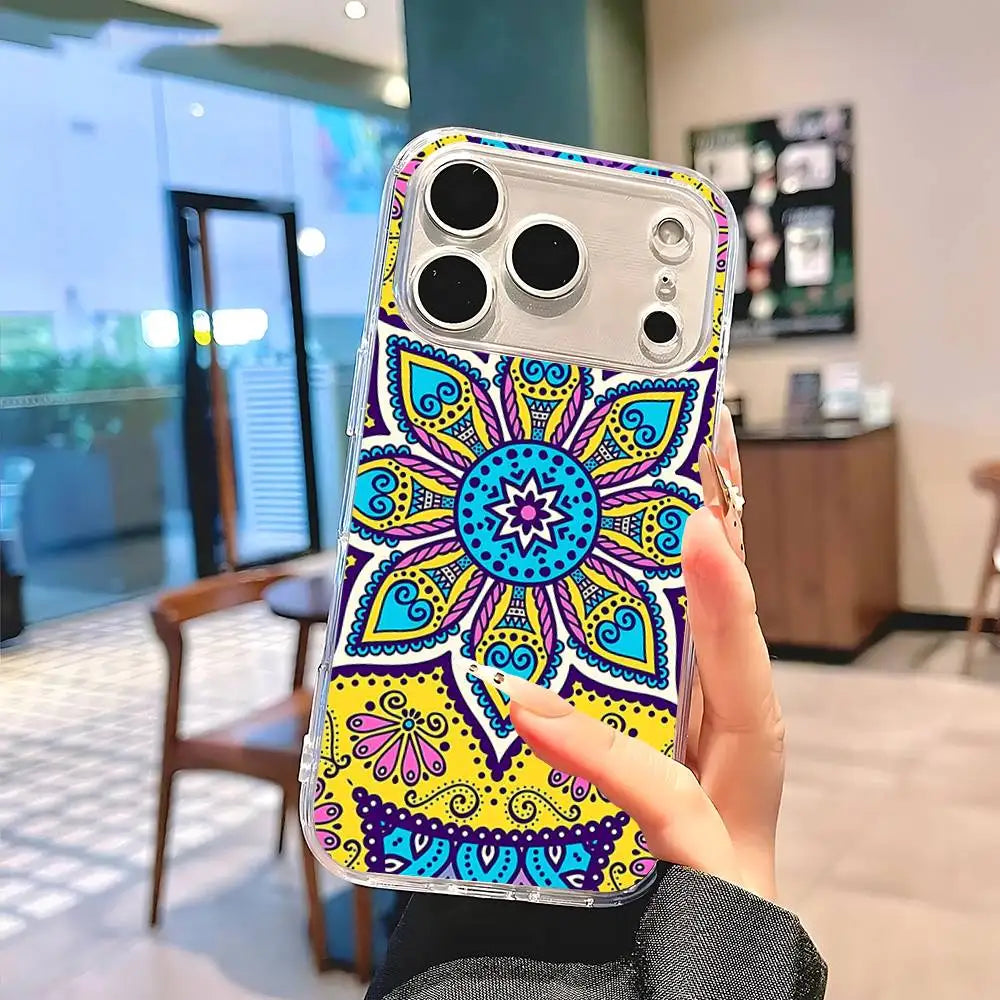 Indian Mandala Silicone Soft Case for iPhone 17 16 15 14 Pro Max Cover