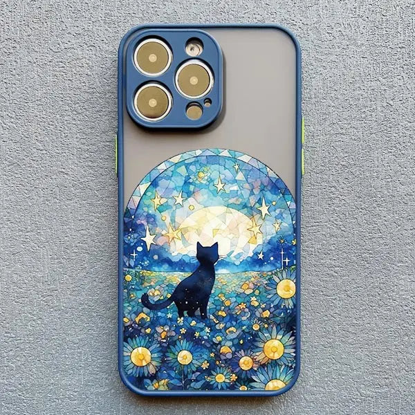 Black Cat Starry Night Case for iPhone 11 12 13 14 15 16 17 Pro Max