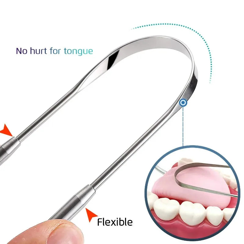 Reusable Stainless Steel Tongue Scraper Fresh Breath Oral Hygiene Tool