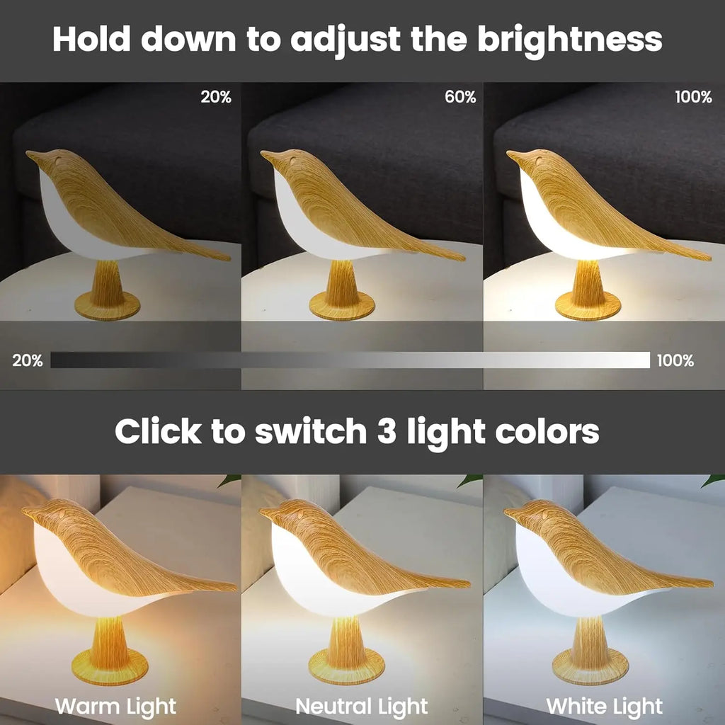 LED Touch Control Bird Lamp Rechargeable Bedside Light