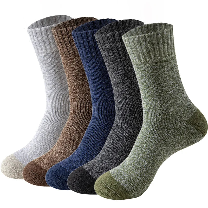 5 Pairs Merino Wool Thermal Socks Men Thick Warm Hiking Winter