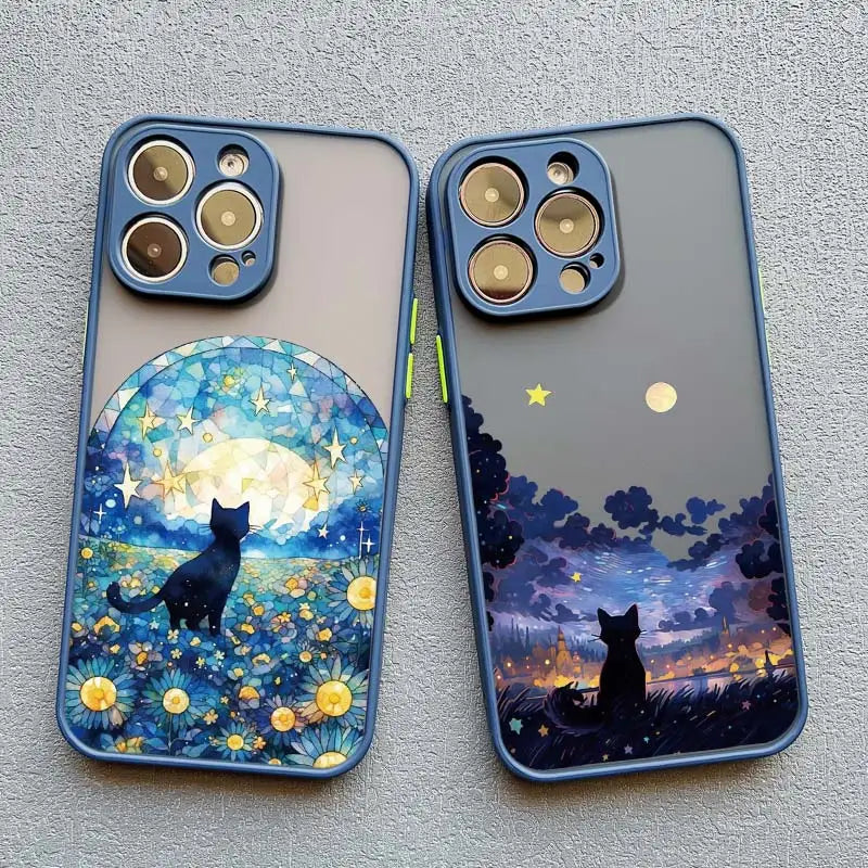 Black Cat Starry Night Case for iPhone 11 12 13 14 15 16 17 Pro Max