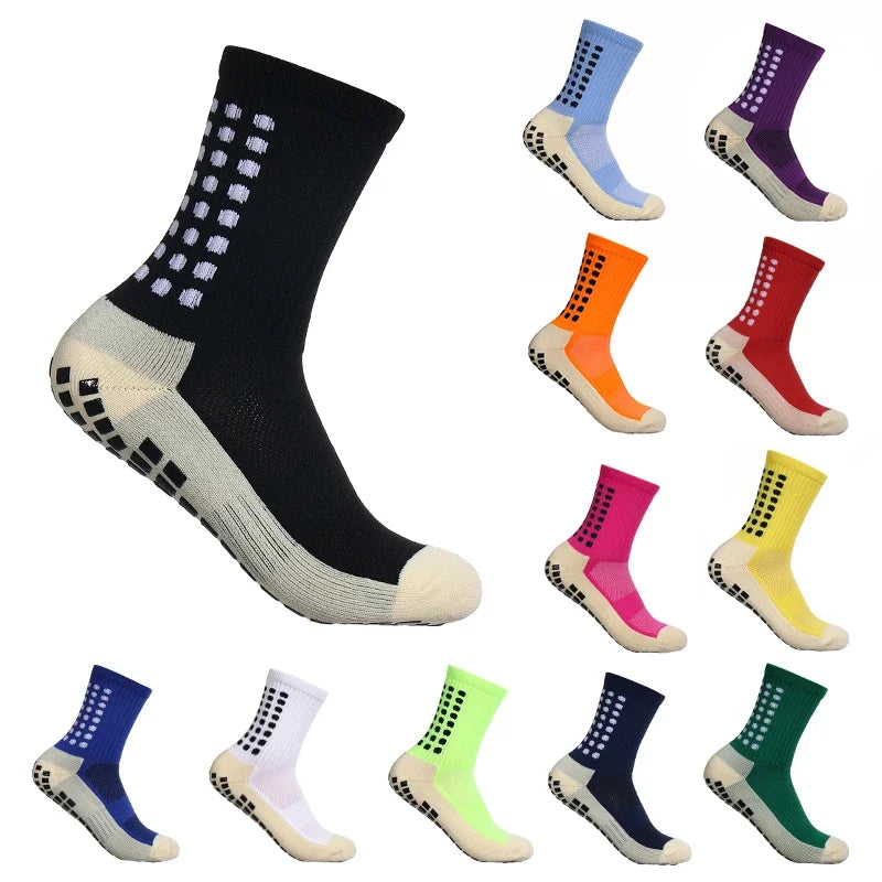 Men Non Slip Grip Football Socks Mid Calf Anti Slip Sports Running