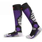 Thickened breathable compression long tube sports socks in purple and black variant