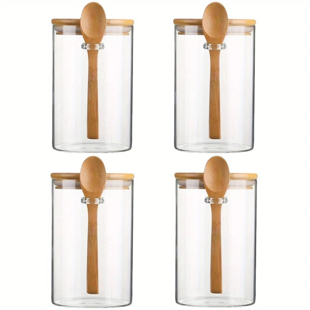 Airtight Glass Storage Jars Bamboo Lid Set