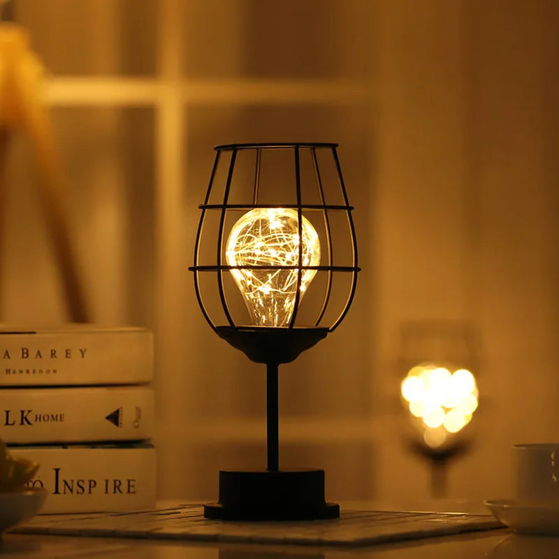 Iron Wire Cage LED Night Light for Bedroom & Living Room