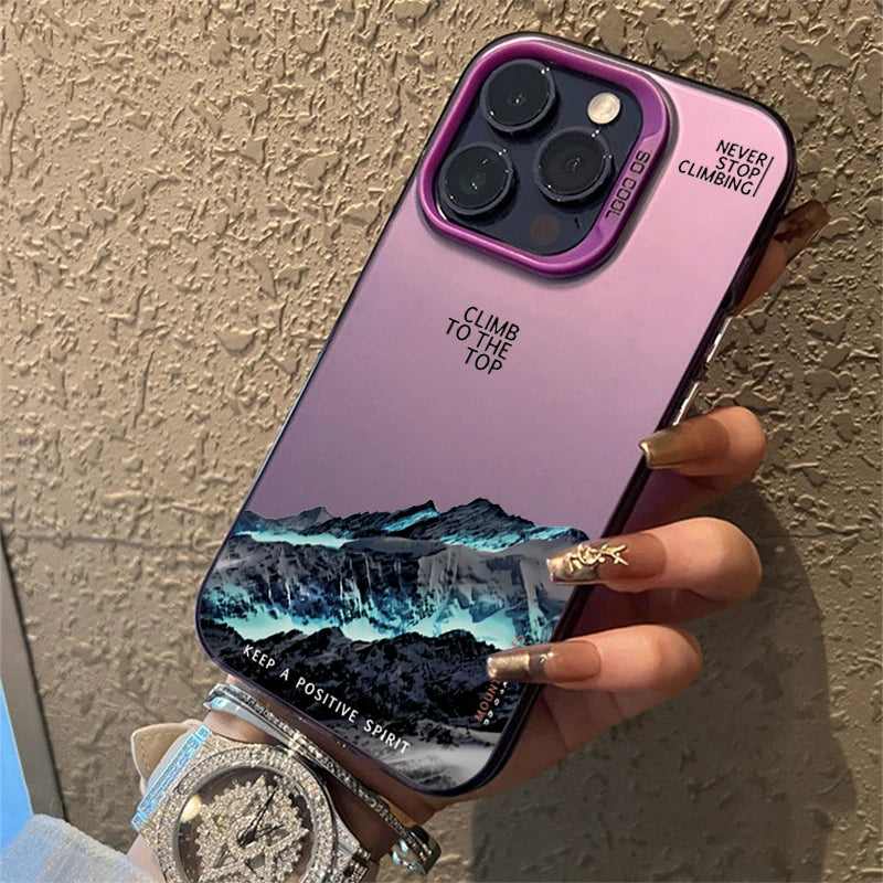 Snow Mountain Sunset Electroplate Case for iPhone 11 12 13 14 15 16 17