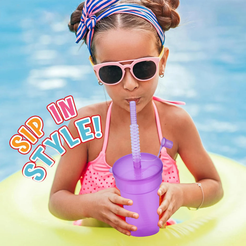 Neon Sipper Cups Reusable Spill Proof Cups with Lid & Straw