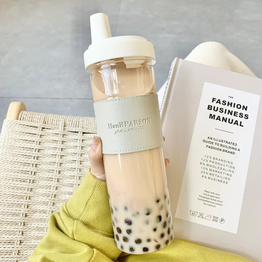 850ml Pearl Milk Tea Cup Cute Large Capacity Straw Water Bottle