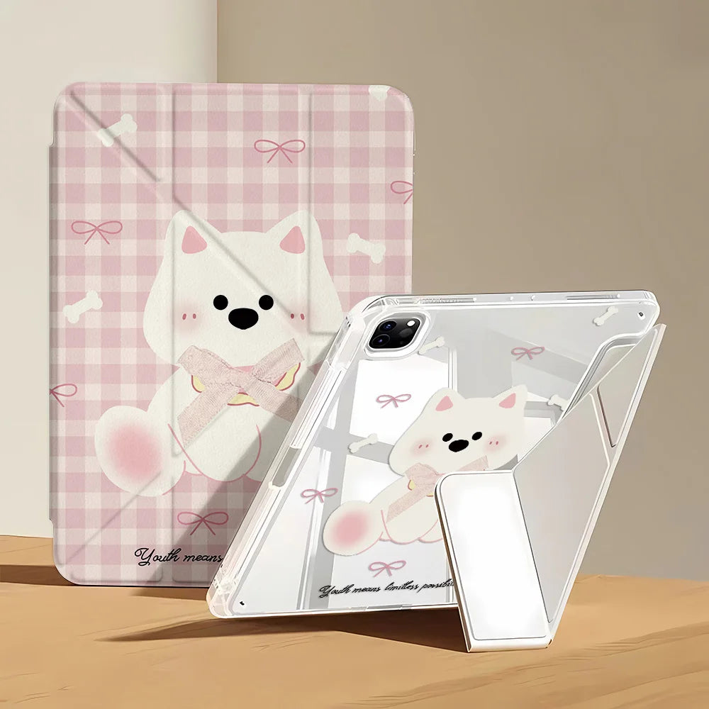 Pink Plaid Puppy Pencil Holder Case for iPad Pro 11 12.9 Mini 6