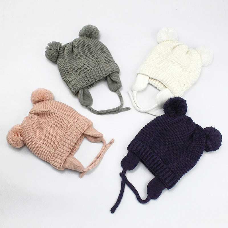 Winter Baby Hat & Gloves Set Warm Fleece Knitted Cap