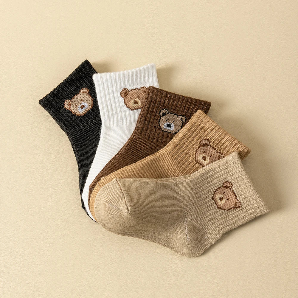 Baby Cartoon Bear Socks 5/10 Pairs Soft Breathable Toddler Socks