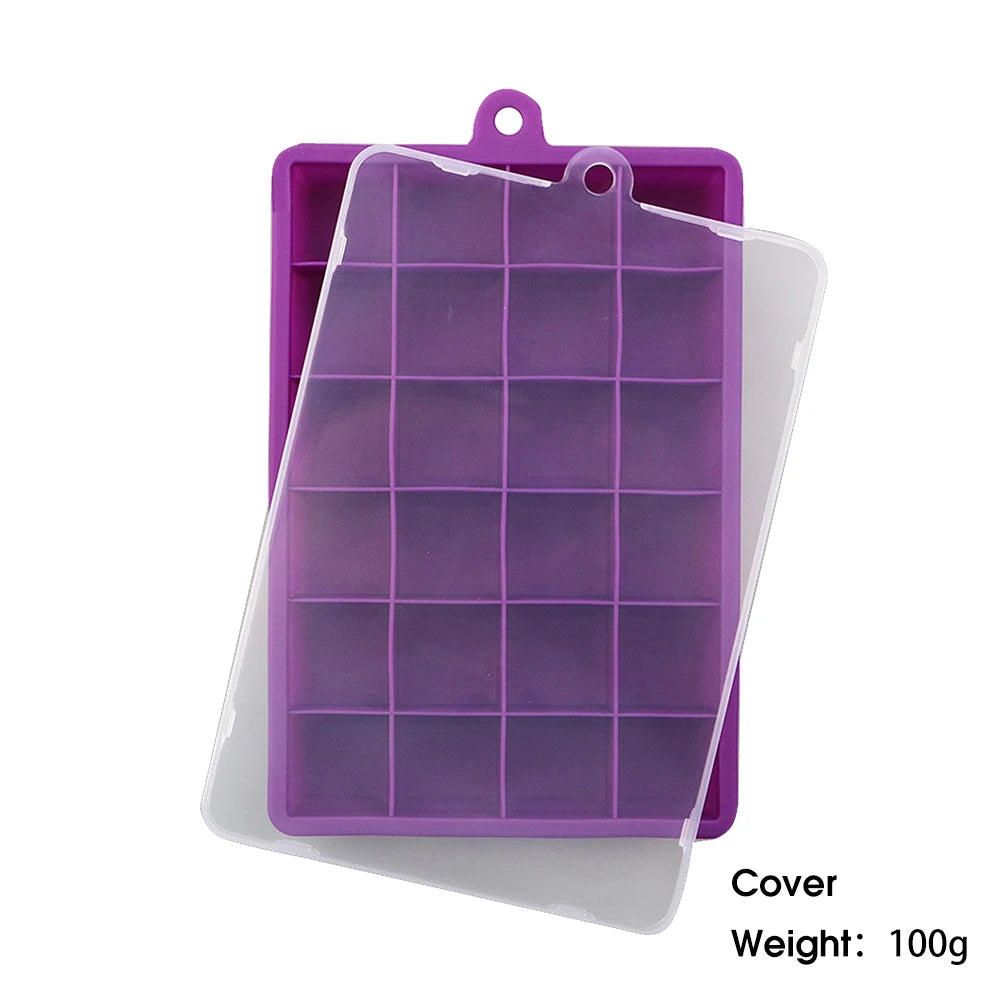 24-Hole Silicone Ice Cube Tray with Lid Square Ice Mold for Drinks & Cocktails