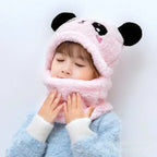 Kids Cartoon Winter Hat & Scarf Set Warm Fleece Cap