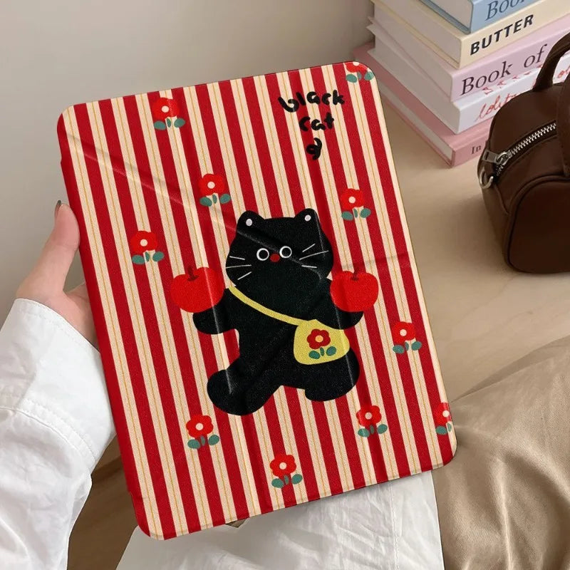 Cute Black Cat iPad Case 7 8 9 10th A16 Air 11 13 Pro 12.9 Cover