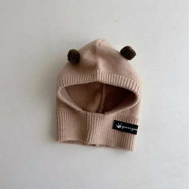 Baby Scarf Hat One-Piece Knitted Winter Cap with Ear Protection