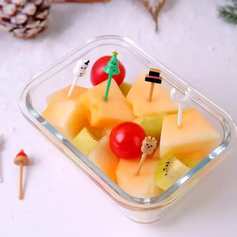 Christmas Fruit Fork Set Santa, Snowman & Elk Cupcake Toppers Decorations