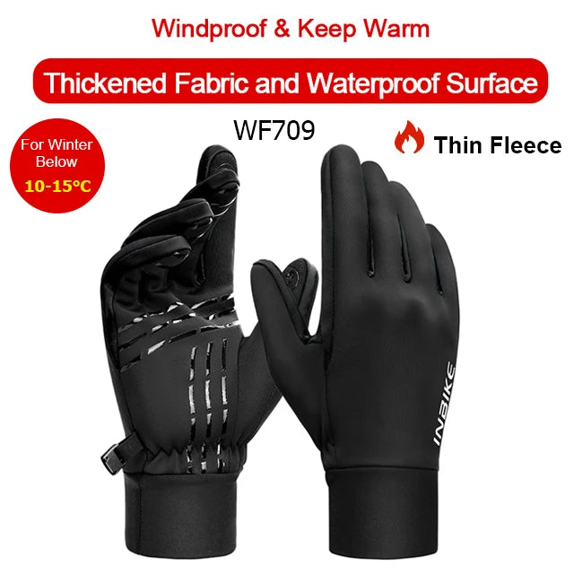 Winter Cycling Gloves Waterproof Touchscreen Fleece Thermal Bike